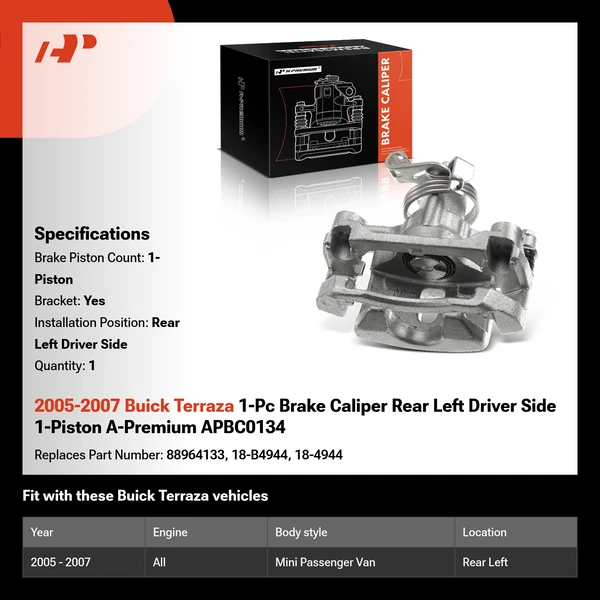 2005-2007 Buick Terraza 1-Pc Brake Caliper Rear Left Driver Side 1-Piston A-Premium APBC0134