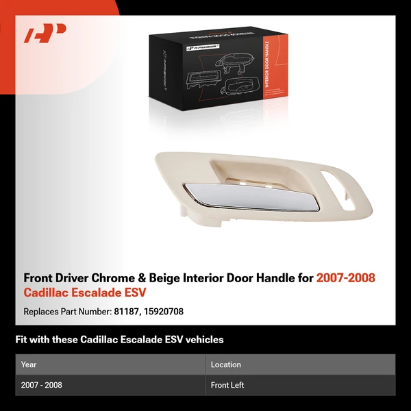 Front Driver Chrome & Beige Interior Door Handle for 2007-2008 Cadillac Escalade ESV