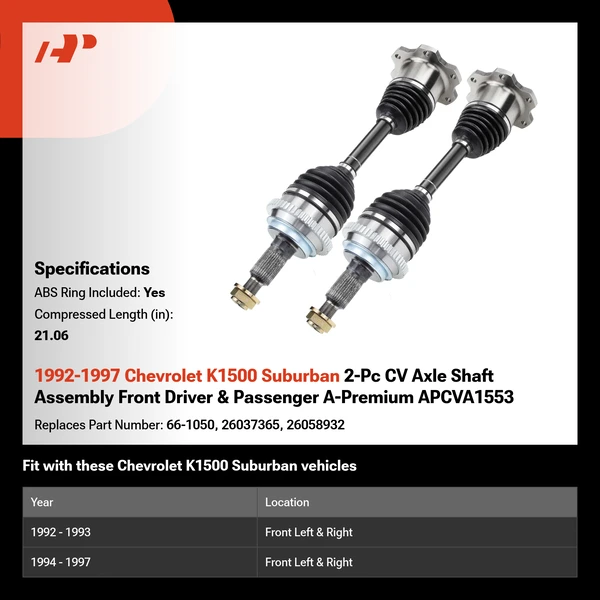 1992-1997 Chevrolet K1500 Suburban 2-Pc CV Axle Shaft Assembly Front Driver & Passenger A-Premium APCVA1553