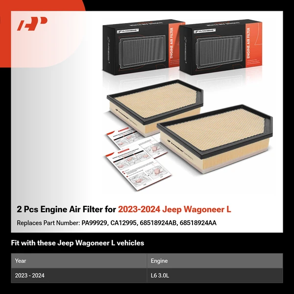 2 Pcs Engine Air Filter for 2023-2024 Jeep Wagoneer L