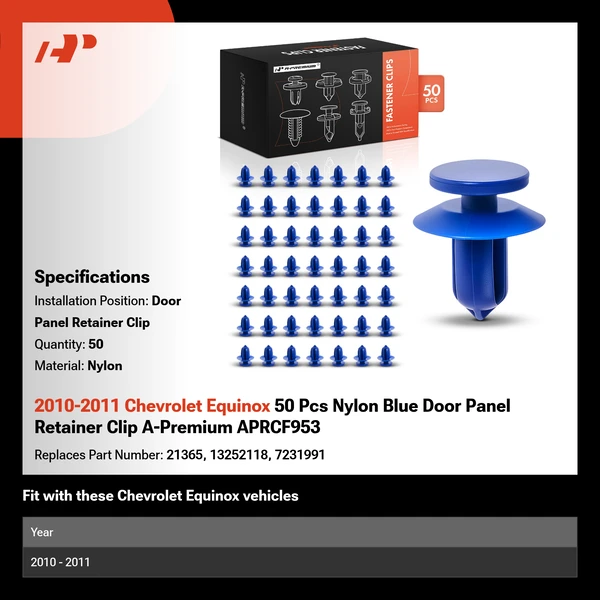 2010-2011 Chevrolet Equinox 50 Pcs Nylon Blue Door Panel Retainer Clip A-Premium APRCF953