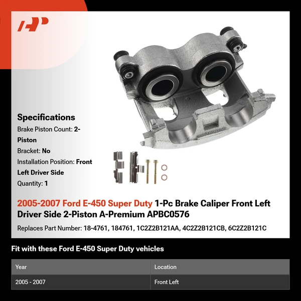 2005-2007 Ford E-450 Super Duty 1-Pc Brake Caliper Front Left Driver Side 2-Piston A-Premium APBC0576