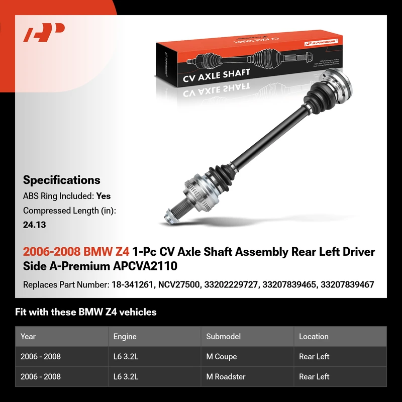 2006-2008 BMW Z4 1-Pc CV Axle Shaft Assembly Rear Left Driver Side A-Premium APCVA2110