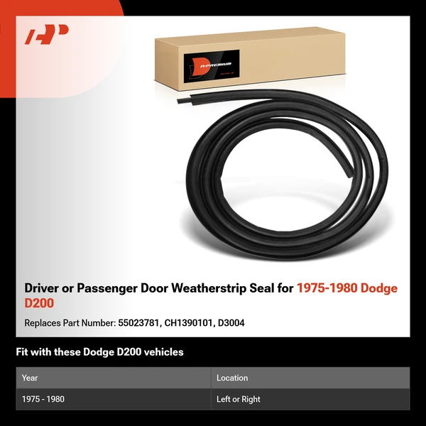 Driver or Passenger Door Weatherstrip Seal for 1975-1980 Dodge D200