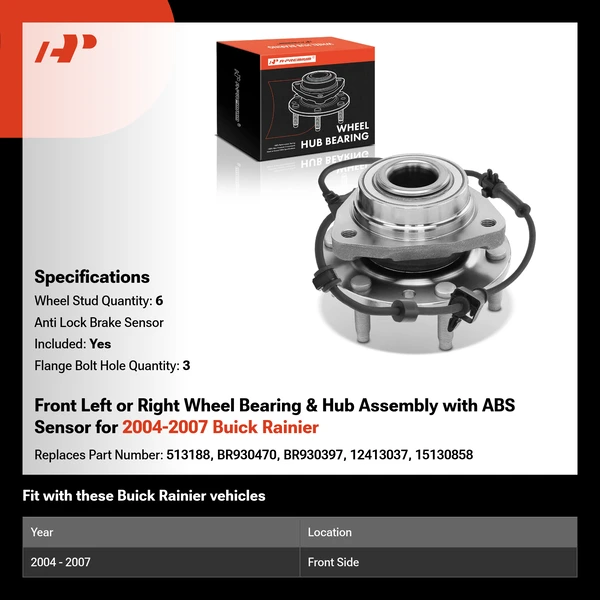 Front Left or Right Wheel Bearing & Hub Assembly with ABS Sensor for 2004-2007 Buick Rainier