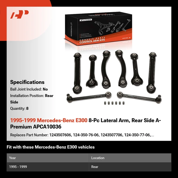 1995-1999 Mercedes-Benz E300 8-Pc Lateral Arm, Rear Side A-Premium APCA10036