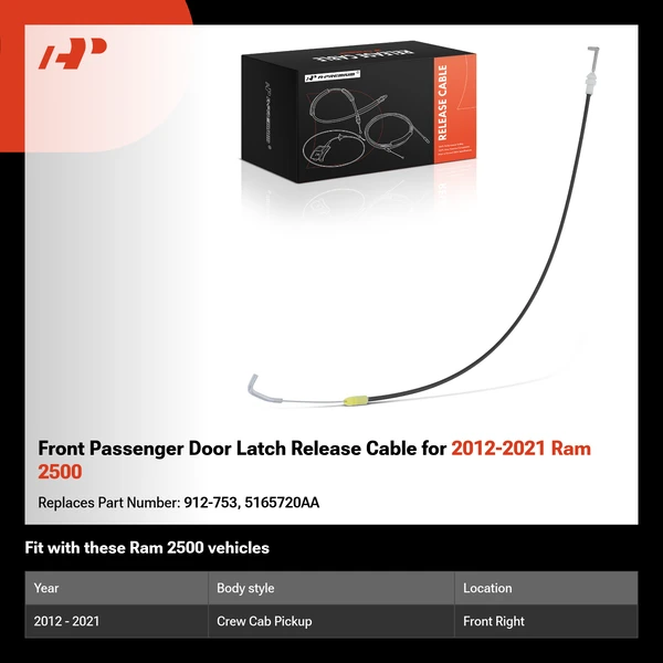 Front Passenger Door Latch Release Cable for 2012-2021 Ram 2500