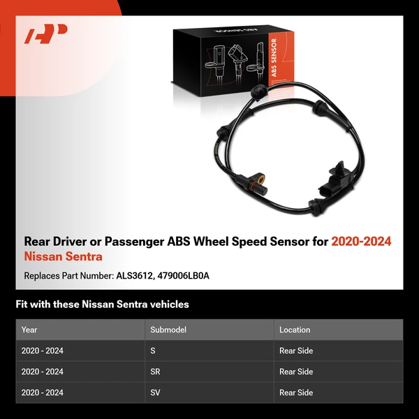 Rear Driver or Passenger ABS Wheel Speed Sensor for 2020-2024 Nissan Sentra
