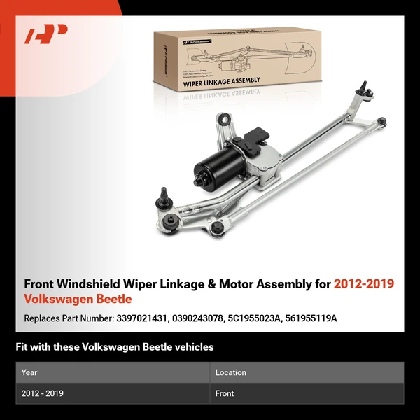Front Windshield Wiper Linkage & Motor Assembly for 2012-2019 Volkswagen Beetle