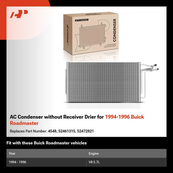 AC Condenser without Receiver Drier for 1994-1996 Buick Roadmaster