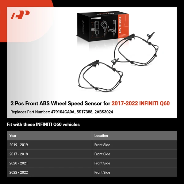 2 Pcs Front ABS Wheel Speed Sensor for 2017-2022 INFINITI Q60