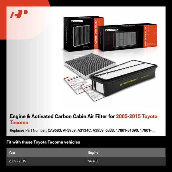 Engine & Activated Carbon Cabin Air Filter for 2005-2015 Toyota Tacoma