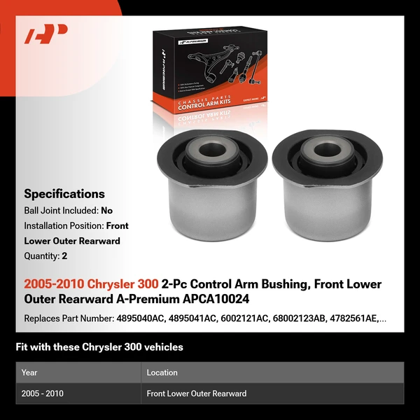 2005-2010 Chrysler 300 2-Pc Control Arm Bushing, Front Lower Outer Rearward A-Premium APCA10024