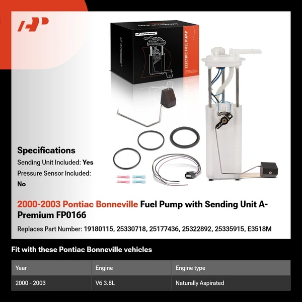 2000-2003 Pontiac Bonneville Fuel Pump with Sending Unit A-Premium FP0166