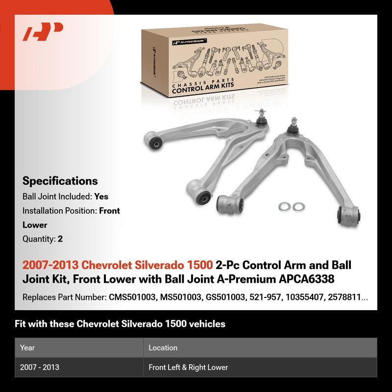 2007-2013 Chevrolet Silverado 1500 2-Pc Control Arm and Ball Joint Kit, Front Lower with Ball Joint A-Premium APCA6338