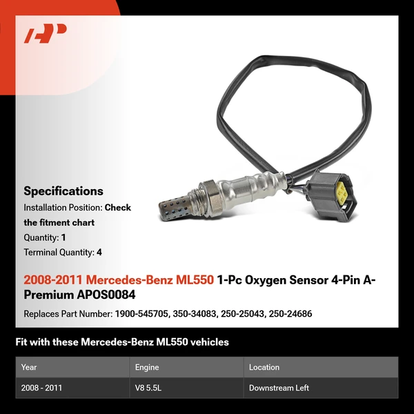 2008-2011 Mercedes-Benz ML550 1-Pc Oxygen Sensor 4-Pin A-Premium APOS0084