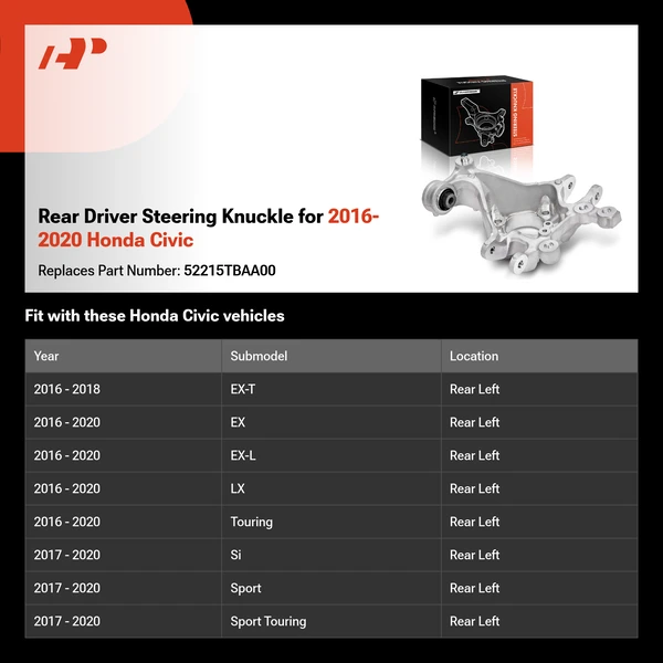 Rear Driver Steering Knuckle for 2016-2020 Honda Civic
