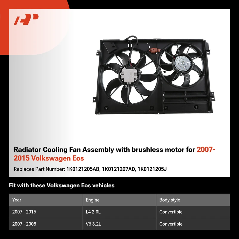 Radiator Cooling Fan Assembly with brushless motor for 2007-2015 Volkswagen Eos