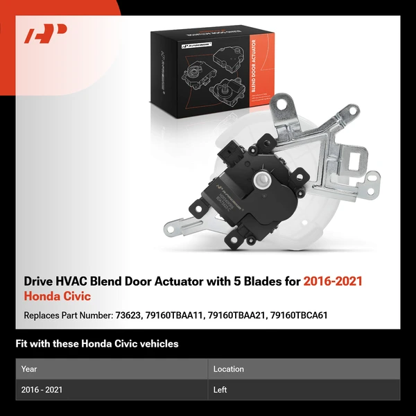 Drive HVAC Blend Door Actuator with 5 Blades for 2016-2021 Honda Civic