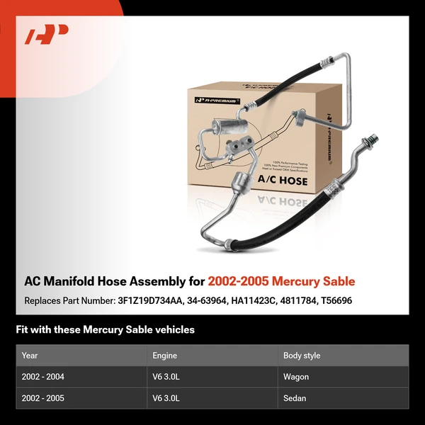 AC Manifold Hose Assembly for 2002-2005 Mercury Sable