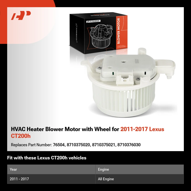 HVAC Heater Blower Motor with Wheel for 2011-2017 Lexus CT200h