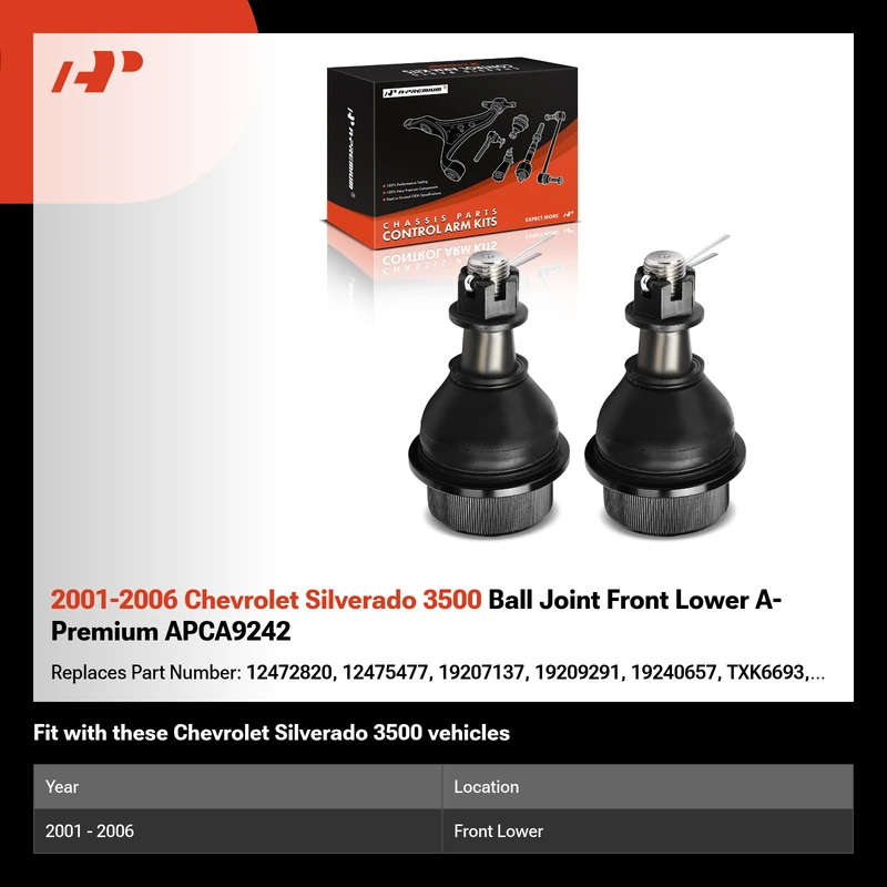 2001-2006 Chevrolet Silverado 3500 Ball Joint Front Lower A-Premium APCA9242