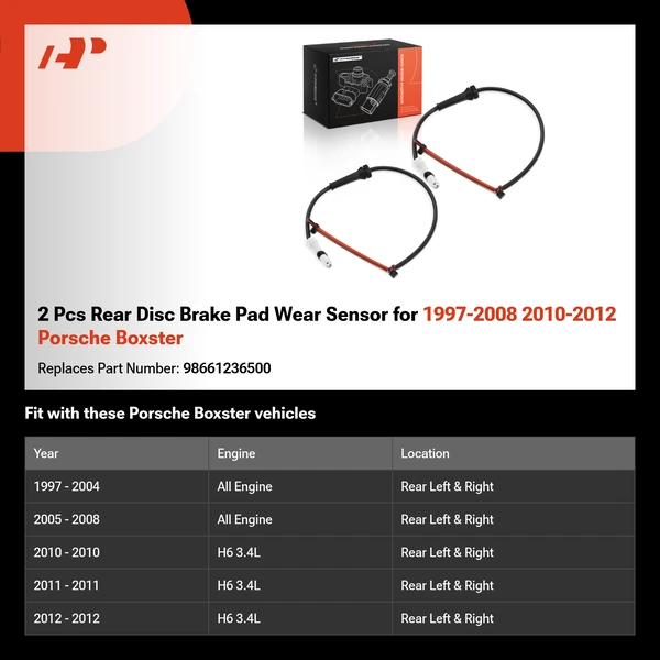 2 Pcs Rear Disc Brake Pad Wear Sensor for 1997-2008 2010-2012 Porsche Boxster