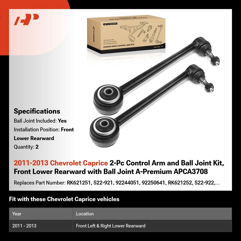 2011-2013 Chevrolet Caprice 2-Pc Control Arm and Ball Joint Kit, Front Lower Rearward with Ball Joint A-Premium APCA3708