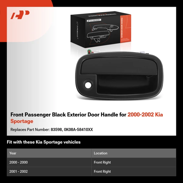Front Passenger Black Exterior Door Handle for 2000-2002 Kia Sportage
