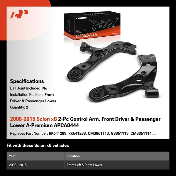 2008-2015 Scion xB 2-Pc Control Arm, Front Driver & Passenger Lower A-Premium APCA8444