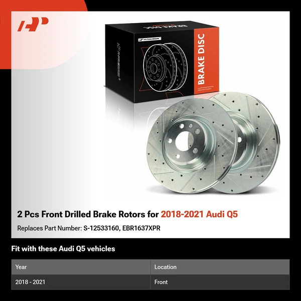 2 Pcs Front Drilled Brake Rotors for 2018-2021 Audi Q5