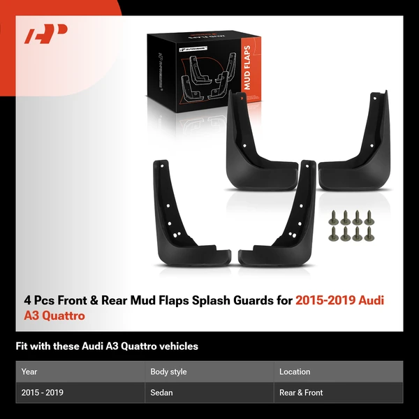 4 Pcs Front & Rear Mud Flaps Splash Guards for 2015-2019 Audi A3 Quattro