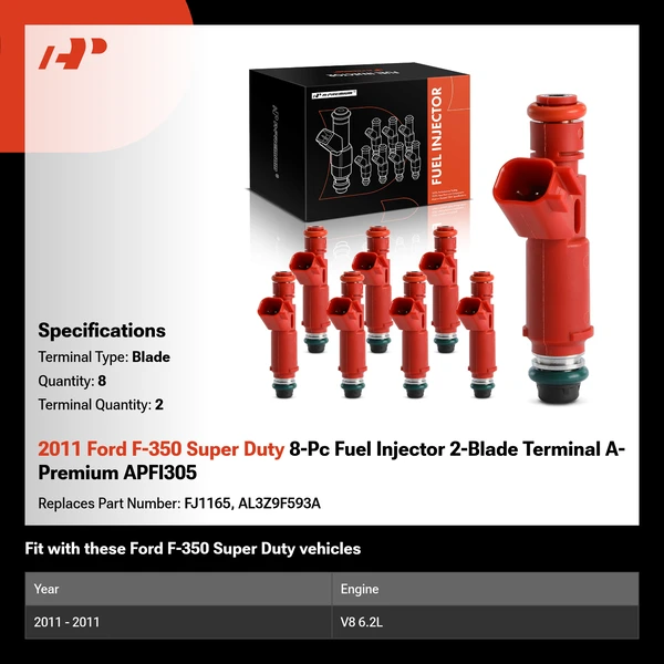 2011 Ford F-350 Super Duty 8-Pc Fuel Injector 2-Blade Terminal A-Premium APFI305