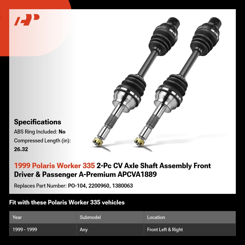 1999 Polaris Worker 335 2-Pc CV Axle Shaft Assembly Front Driver & Passenger A-Premium APCVA1889