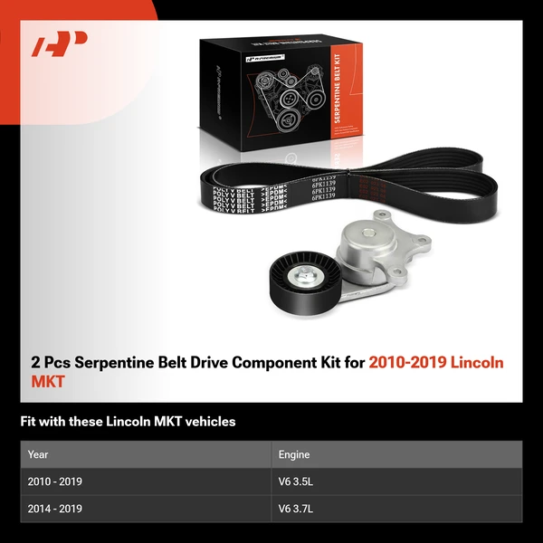 2 Pcs Serpentine Belt Drive Component Kit for 2010-2019 Lincoln MKT