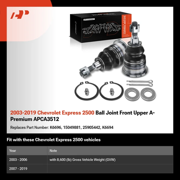 2003-2019 Chevrolet Express 2500 Ball Joint Front Upper A-Premium APCA3512