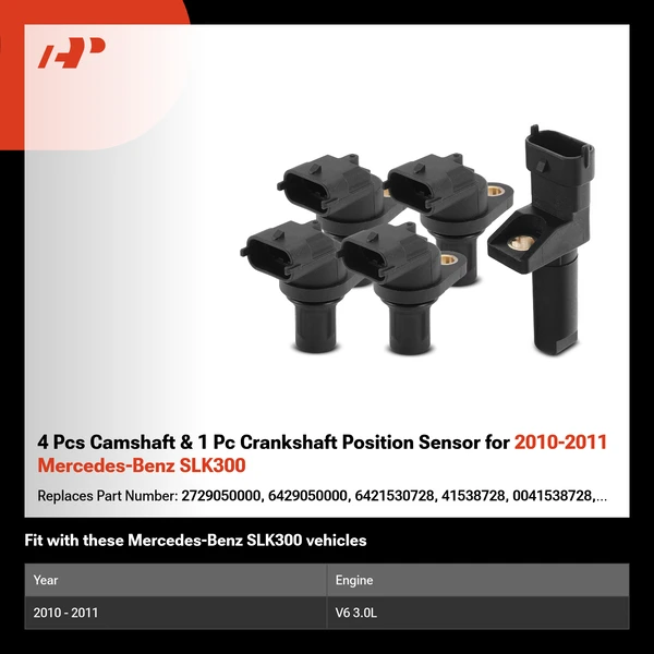 4 Pcs Camshaft & 1 Pc Crankshaft Position Sensor for 2010-2011 Mercedes-Benz SLK300