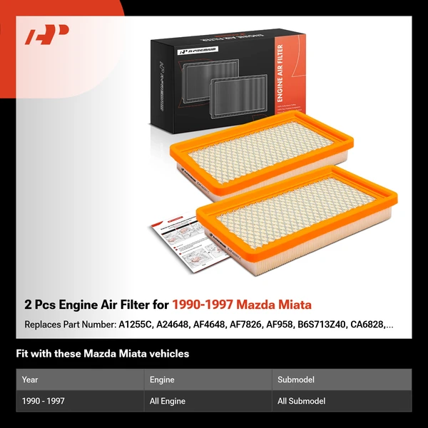 2 Pcs Engine Air Filter for 1990-1997 Mazda Miata