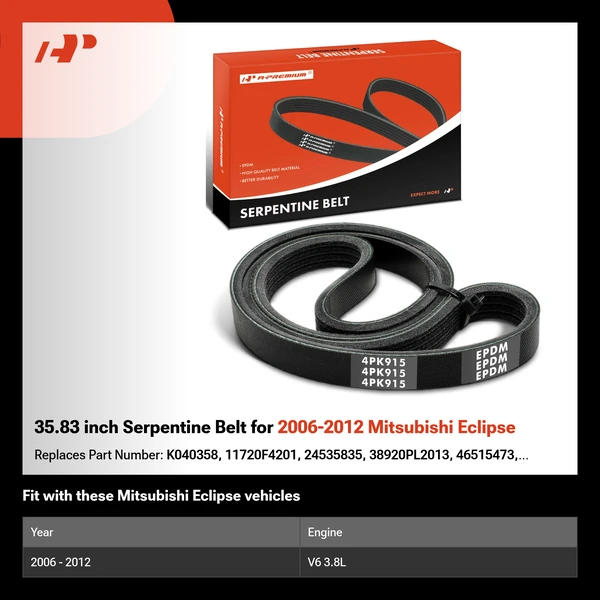 35.83 inch Serpentine Belt for 2006-2012 Mitsubishi Eclipse