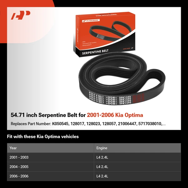 54.71 inch Serpentine Belt for 2001-2006 Kia Optima