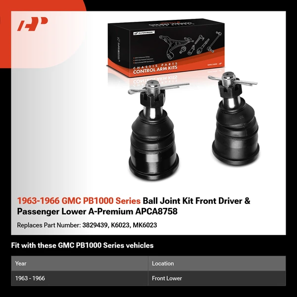 1963-1966 GMC PB1000 Series Ball Joint Kit Front Driver & Passenger Lower A-Premium APCA8758