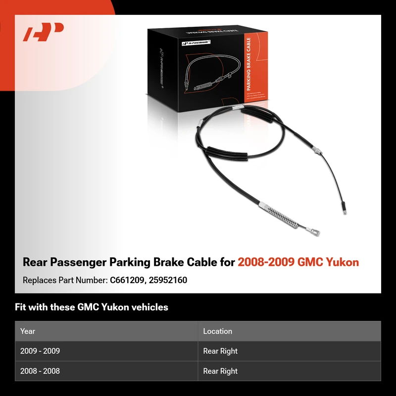 Rear Passenger Parking Brake Cable for 2008-2009 GMC Yukon