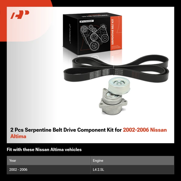 2 Pcs Serpentine Belt Drive Component Kit for 2002-2006 Nissan Altima