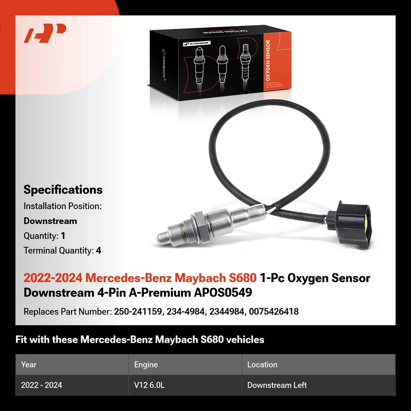 2022-2024 Mercedes-Benz Maybach S680 1-Pc Oxygen Sensor Downstream 4-Pin A-Premium APOS0549