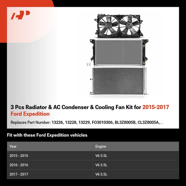 3 Pcs Radiator & AC Condenser & Cooling Fan Kit for 2015-2017 Ford Expedition