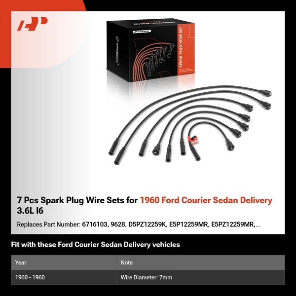 7 Pcs Spark Plug Wire Sets for 1960 Ford Courier Sedan Delivery 3.6L l6