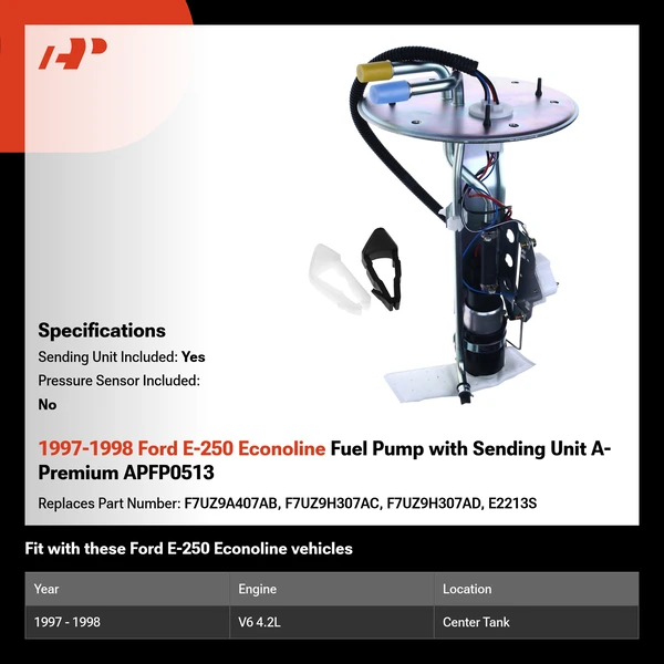 1997-1998 Ford E-250 Econoline Fuel Pump with Sending Unit A-Premium APFP0513
