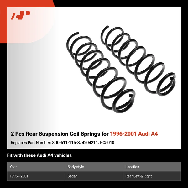 2 Pcs Rear Suspension Coil Springs for 1996-2001 Audi A4