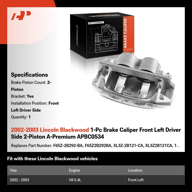 2002-2003 Lincoln Blackwood 1-Pc Brake Caliper Front Left Driver Side 2-Piston A-Premium APBC0534