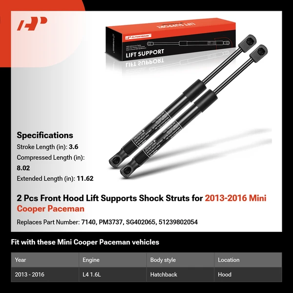 2 Pcs Front Hood Lift Supports Shock Struts for 2013-2016 Mini Cooper Paceman